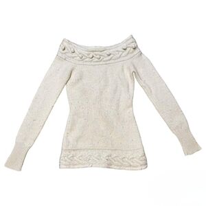 Vintage Marciano Off the Shoulder Shawl Neck Long Fitted Ivory Sweater